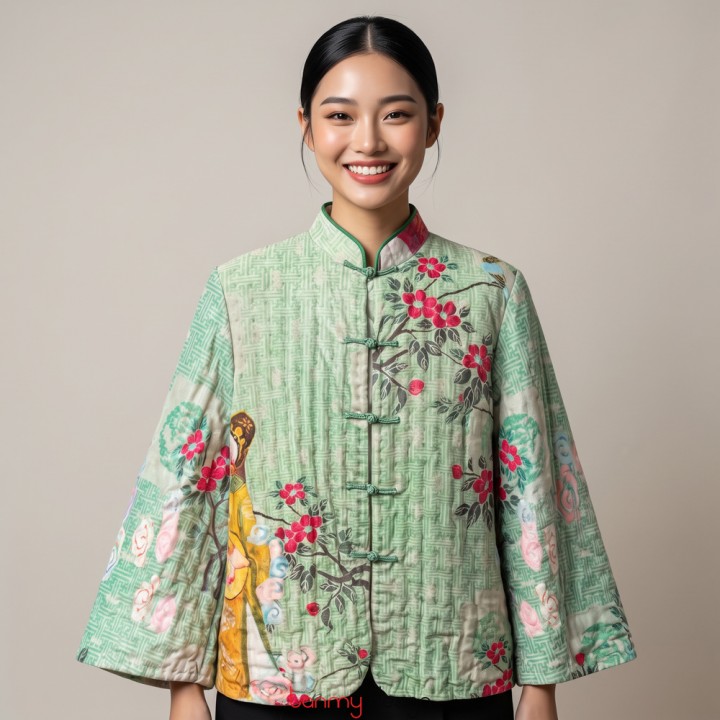 Short green quilted coat
